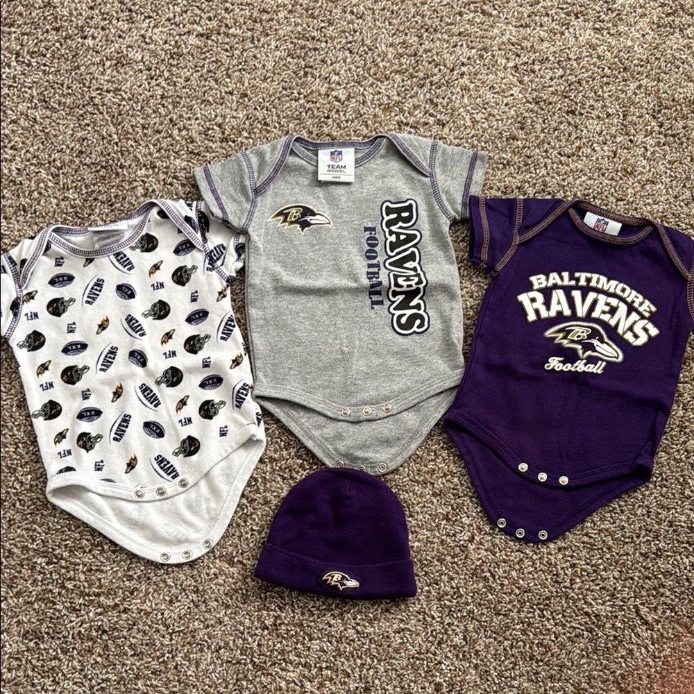 Baltimore Ravens Baby Onesies and Hat Set